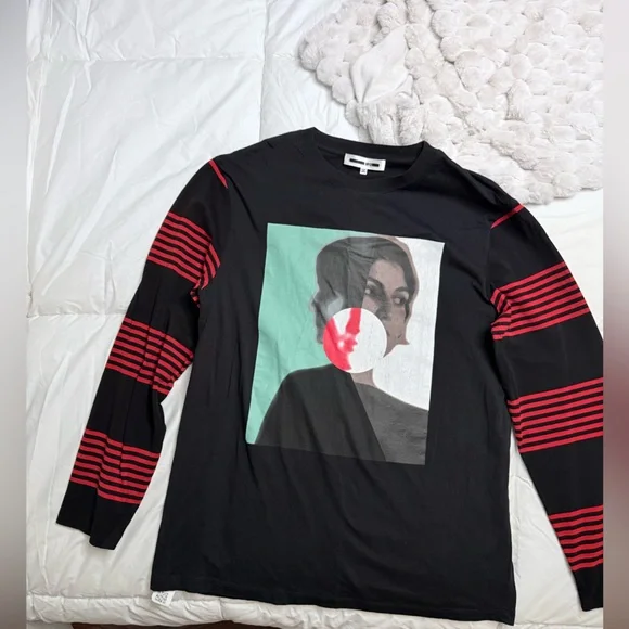 McQ by Alexander McQueen Graphic Black and Red Long Sleeve Shirt - Picture 1 of 6